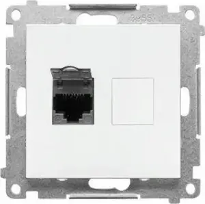 Компьютерная розетка RJ45 Kontakt-Simon 55 T61E.01/111, категория 6, экранированная, с защитной шторкой, матовый белый