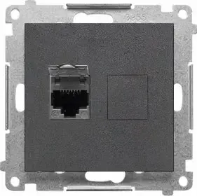 Компьютерная розетка RJ45 Kontakt-Simon 55 T61.01/116, категория 6, одинарная, с защитной шторкой, графитовый матовый