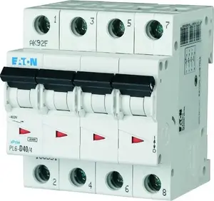 Автоматический выключатель Eaton PL6-B40/4, 4 полюса, 40А, 6кА, характеристика B
