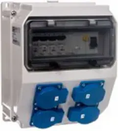 PCE LUBLIN Stationary Distribution Board 9-Module with 4x 16A 250V Sockets and RCD IP44