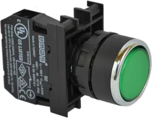 Emas T0-B102DY Push Button Switch, 1NO 1NC, Green