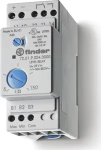 Finder 72.01.8.240.0002 Liquid Level Control Relay, Adjustable Sensitivity, Filling/Emptying Function, 240V AC