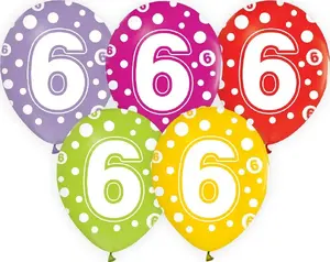 GoDan Number 6 Latex Balloons, 12-inch, 5 Pieces