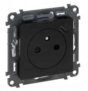 Legrand Valena Life 2P+E Socket with USB Type-C Charger, Black