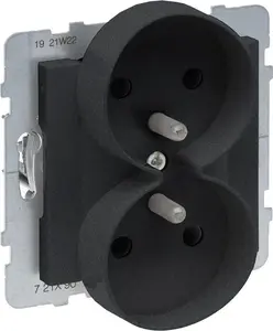 Legrand SUNO Double Socket 2x2P+E, 16A 250V, Black, Automatic Terminals with Shutters