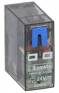 Lovato Electric HR502CD024 Miniature Relay, 24VDC Control, 2C/O, 8A, with LED Indicator and Mechanical Test Button