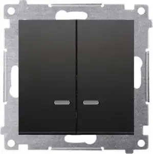 Kontakt-Simon Simon 54 Double Switch Module with LED Backlight, 16AX 250V, Screw Terminals, Matte Black, IP44 Compatible