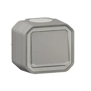Legrand 069722L Plexo 55 Single-Pole Push-Button Switch with Backlight, Surface-Mounted, 10A 250V AC, Grey