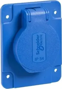 Schneider Electric PKN61B Flush-Mounted French Socket, 2P+PE, 16A, 250V, IP54, Blue