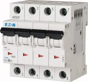 Eaton PL6-C6/4 automātiskais slēdzis, 4 polu, C raksturlīkne, 6A, 6kA