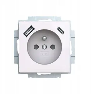 Розетка ABB ZONI с заземляющим контактом и шторками, 2x USB A+C, белая