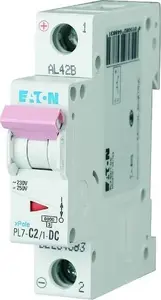 Автоматический выключатель EATON PL7-C2/1-DC, 1-полюсный, 2А, 10кА, DC