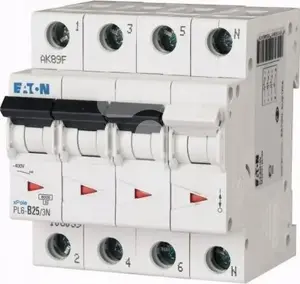 Автоматический выключатель Eaton PL6-D25/3N 3P+N 25A 6кА характеристика D