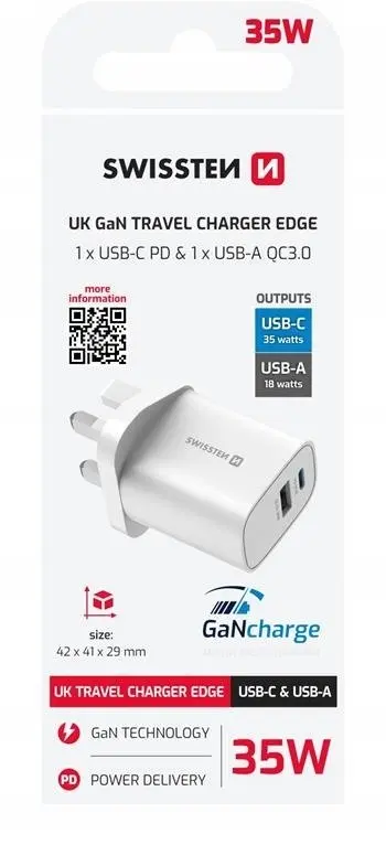 Swissten EDGE GaN 35W tīkla lādētājs