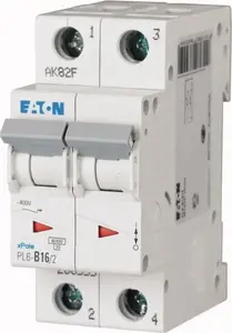 Автоматический выключатель Eaton PL6-B16/2, 2-полюсный, 16А, характеристика B, 6кА