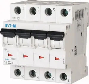 Автоматический выключатель Eaton PL6-B32/4, 4-полюсный, характеристика B, 32А, 6кА
