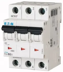 Автоматический выключатель EATON PL6-C63/3, 3-полюсный, характеристика C, 63A, 6кА