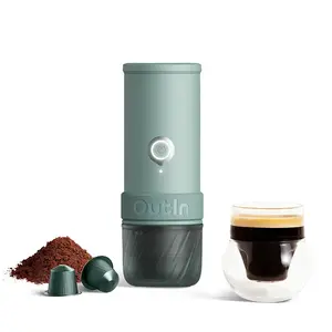 Outin Mino OTEM-MO-01-AA-CG Portable Coffee Maker, 22 bar, Capsule and Ground Coffee, Turquoise