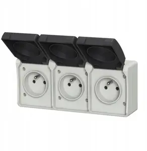 Düwi Aqua Plus Triple Surface-Mounted Socket with Grounding and Cover IP44 Grey-Graphite