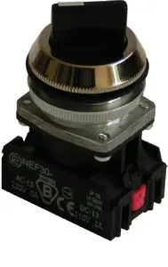 Promet NEF30-TPeXY Rotary Selector Switch I-0-II Momentary 1NO 1NC Black