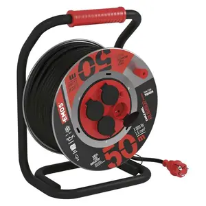 Кабельный барабан EMOS P084504 с 4 розетками типа F, 50 м, черный/красный