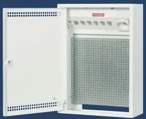 KARWASZ MRN-1 Surface-Mounted Distribution Box with Patch Panel, 250V 2P+Z Socket, and Perforated Mounting Plate