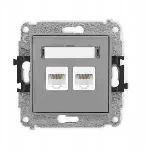 Механизм двойной компьютерной розетки Karlik ICON 2xRJ45 кат. 5e 8-контактный матовый серый