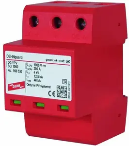 Dehn 950530 Type 2 Surge Protection Device for 1000V DC Photovoltaic Systems, 3-Pole, 12.5kA