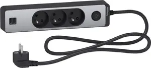Schneider Electric Odace strāvas pagarinātājs ar pārsprieguma aizsardzību, 3 ligzdas, 1.5 m vads, pelēks