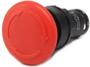 Emas T0-MB102E Monoblock Push Button, Non-Self-Resetting, Red, 1NO 1NC