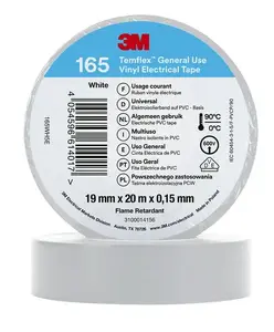 3M Temflex 165 PVC izolācijas lente, 19 mm x 20.12 m, balta