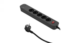 Сетевой фильтр Düwi SQUALL на 5 розеток с быстрой зарядкой PD20, 2x USB (A+C) и выключателем, 1.4 м, графитовый