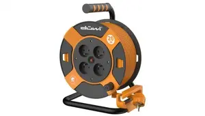 Кабельный удлинитель на катушке Düwi 24628, 4 розетки, H05VV-F 3G1.0, 20 м, оранжево-черный