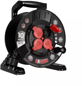 Катушечный удлинитель Plastrol EXTREME LINE, 4 розетки, IP44, 16A, H05RR-F 3x1.5, 10 м, черный