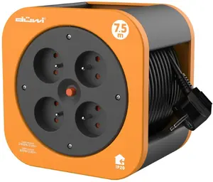 Катушка-удлинитель Düwi 24619, 4 розетки, H05VV-F 3G1.0, 7.5 м, оранжево-черная