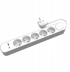 Сетевой удлинитель Plastrol PS-570WS на 5 розеток с выключателем, портами USB-A и USB-C, кабель 1,5 м
