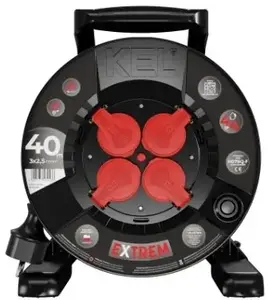 Катушечный удлинитель Plastrol EXTREME LINE, 4 розетки, IP44, 16A, H07BQ-F 3x2.5, 40м, черный