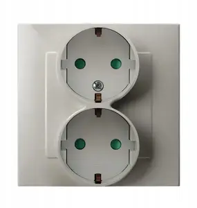 Двойная розетка Ospel GP-2ZSP/83 с заземлением Schuko и защитными шторками, в комплекте с рамкой, кашемировый бежевый