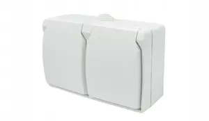 Düwi Aqua Plus Double Surface-Mounted Socket with Earthing and Cover IP44 White