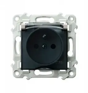 Розетка брызгозащищенная Ospel SZAFIR GPH-1ZZP/m/83/d с заземлением, IP44, шторки, прозрачная крышка, кашемировый бежевый