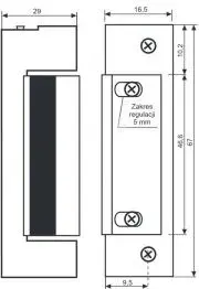 Электромеханическая защелка Łucznik 1433-12AC/DC симметричная, НЗ, с внутренней памятью