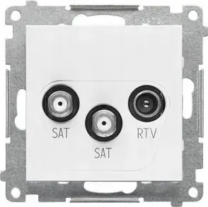 Антенная розетка Kontakt-Simon TASK2.01/111 SAT-SAT-RTV, двойная, 5 МГц-2.4 ГГц, матовый белый