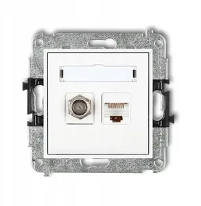 Механизм розетки Karlik MINI F-тип SAT и RJ45 кат. 5e 8-контактный, матовый белый