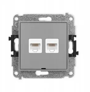 Механизм двойной компьютерной розетки Karlik ICON 2xRJ45 кат. 5e 8-контактный матовый серый