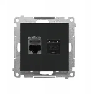 Kontakt-Simon T62E.01/149 dubultā RJ45 6. kategorijas datorligzda, ekranēta, ar putekļu aizsargu, matēti melna