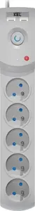 Plastrol Surge Protected Power Strip 5 Sockets + 2 USB Ports 5m Grey 10A 2300W