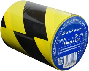ELEKTROPLAST TOS-15zc Self-Adhesive Warning Tape, Yellow-Black, 15cm x 33m