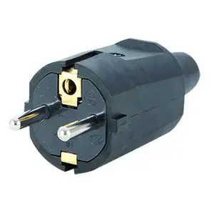Düwi 12091 Type F Rubber Electrical Power Plug, 250V 16A, Black