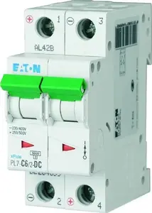 Автоматический выключатель Eaton PL7-C6/2-DC, 2-полюсный, 6А, 10кА, DC