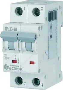 Автоматический выключатель Eaton HN-C20/2 20А 2-полюсный 6кА